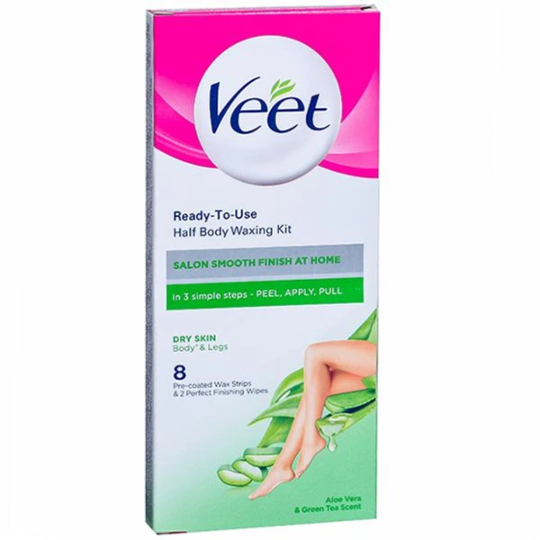 Veet Ready To Use Half Body Waxing Kit Dry Skin 8 Wax Strips - 50 gm